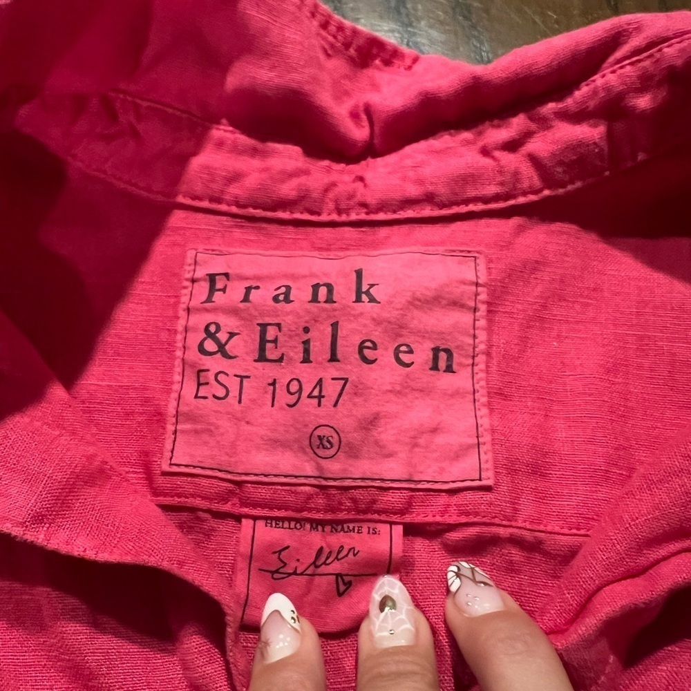 Frank & Eileen Women's XS "Eileen" Hot Pink 100% Linen Relaxed Button Down Hi Lo - Picture 4 of 6